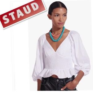 Staud white puff sleeve peplum top